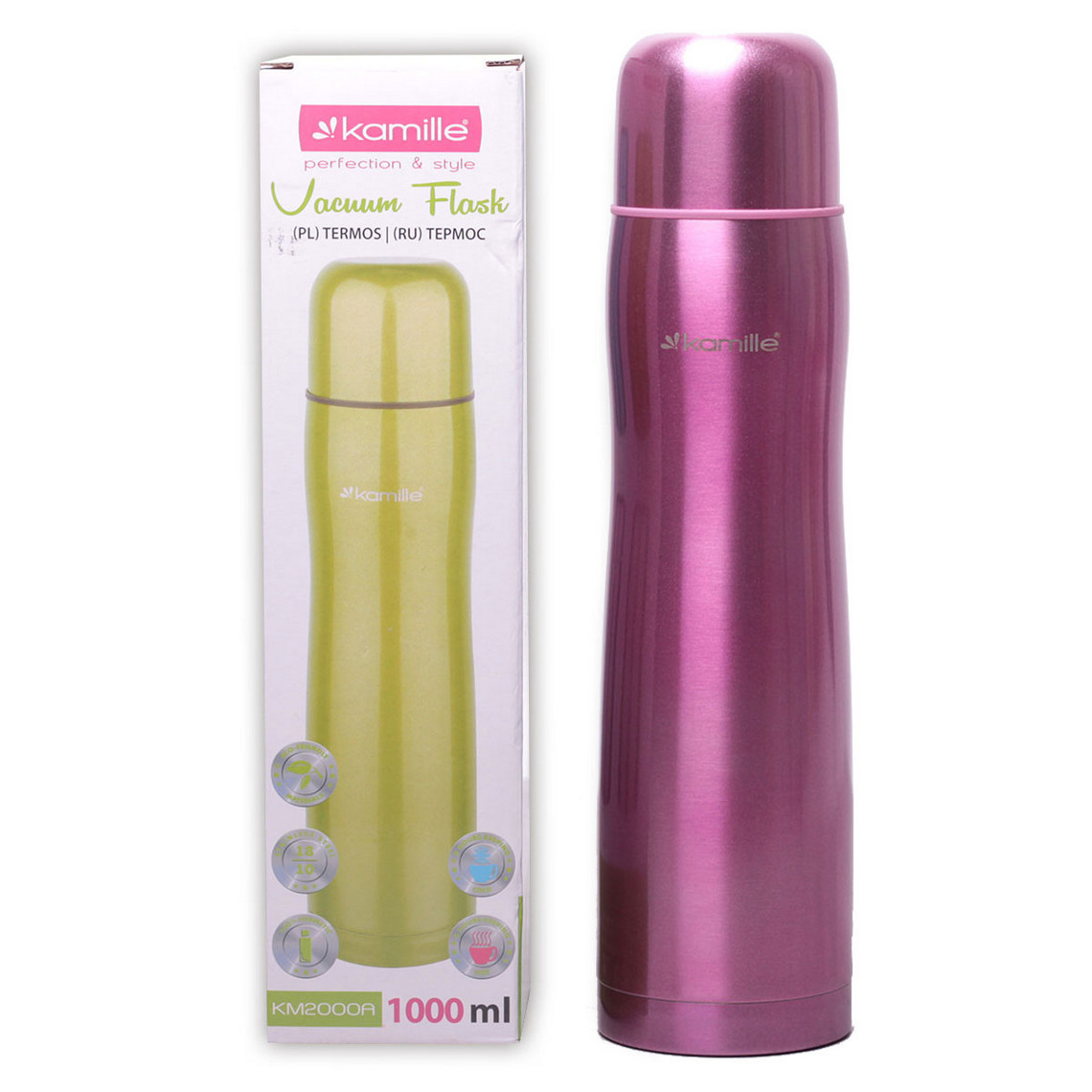 Термос Kamille Розовый 1000 мл из нержавеющей стали KM-2000A Термос Kamille Розовый 1000 мл из нержавеющей стали KM-2000A
