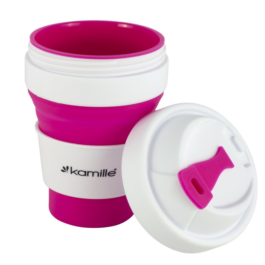 Термокружка Kamille  350мл из силикона с пластиковой вставкой розовый