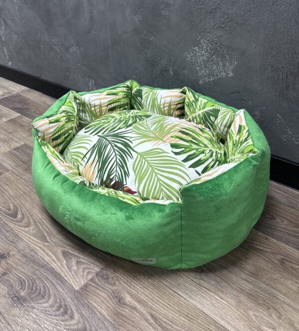 Лежак для кошек и собак плюшевый модель 1 "Tropical leaves orange" 50х40 см