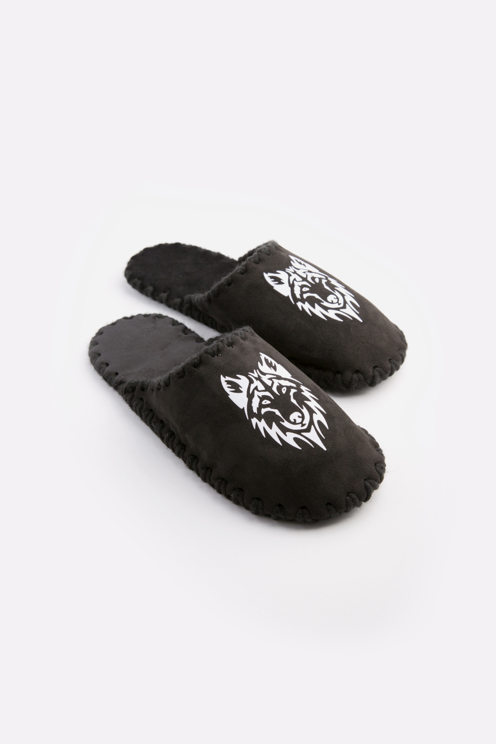 Мужские домашние тапочки Family Story Классические Волк закрытые Черные 40-41 р