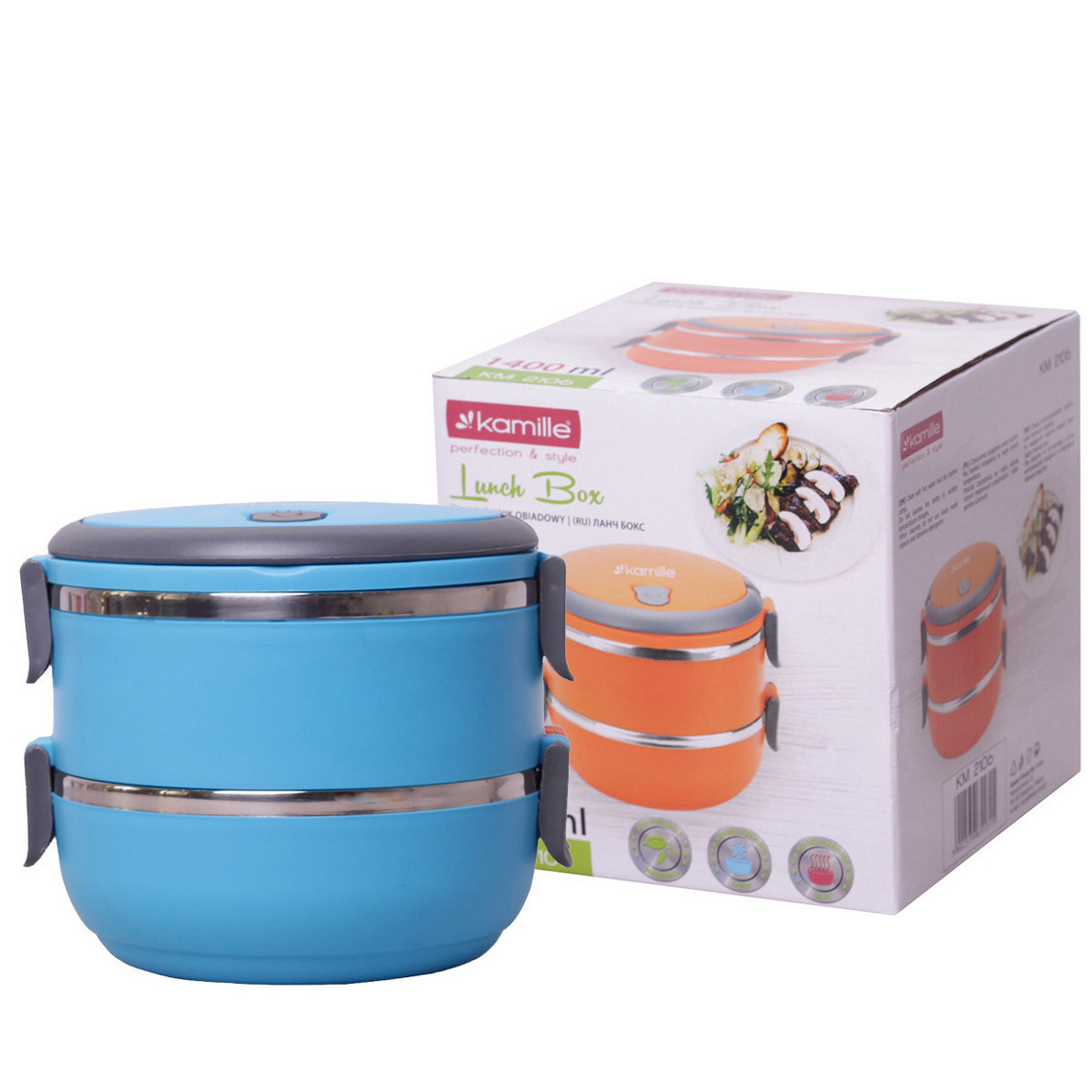 Ланч бокс обеденный двойной Kamille Голубой 1400мл KM-2106