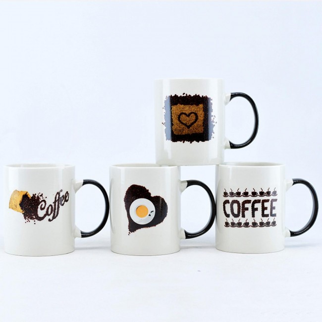 Набор кружек Кофе-черный на белом 320 мл керамический 4 декора 12шт