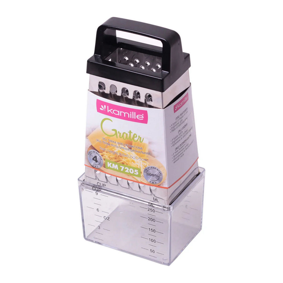 Тертушка Kamille з нержавіючої сталі (4 види лез), з контейнером KM-7205