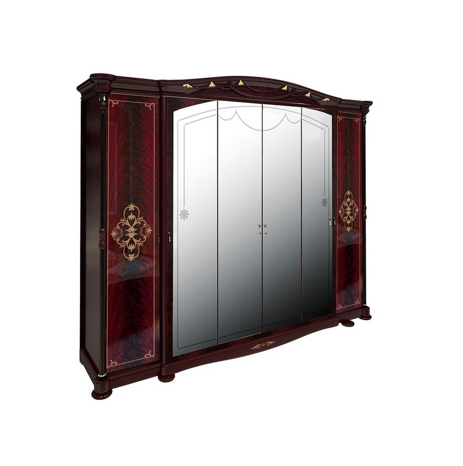 Шкаф распашной 6-и дверный  Роселла Красный с зеркалом Шкаф распашной 6-и дверный  Роселла Красный с зеркалом