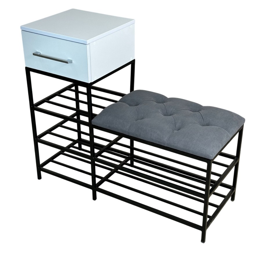 Банкетка-консоль с одним выдвижным ящиком 90 см серый/белая аляска