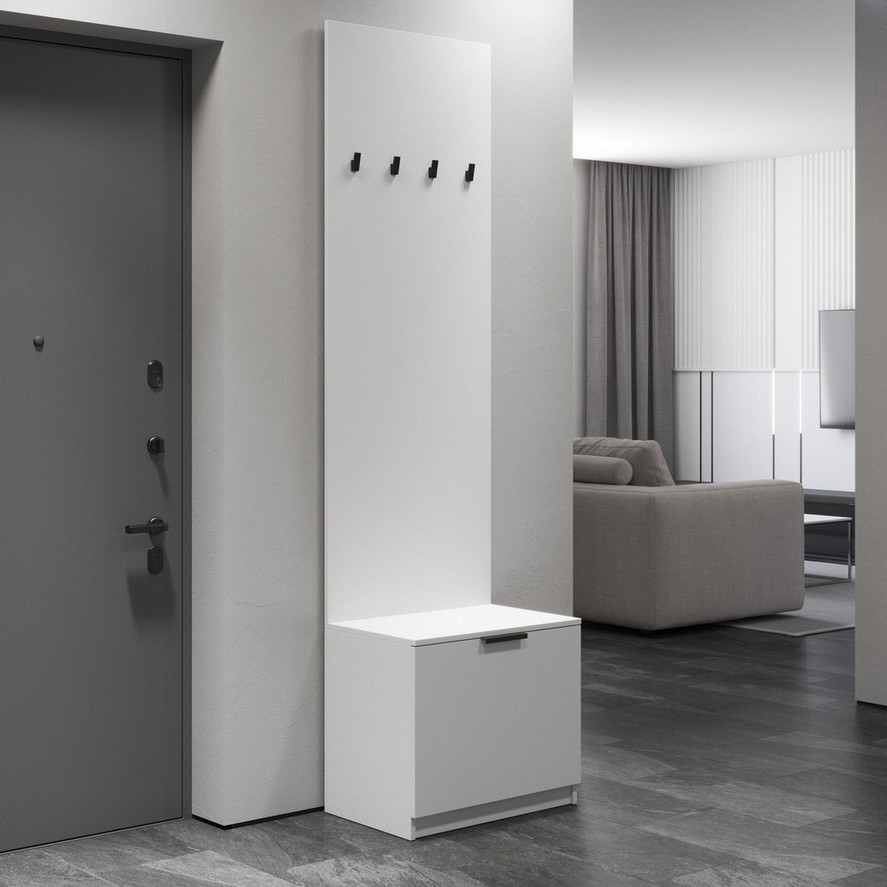 Вешалка для прихожей с тумбой для обуви M-43 белый