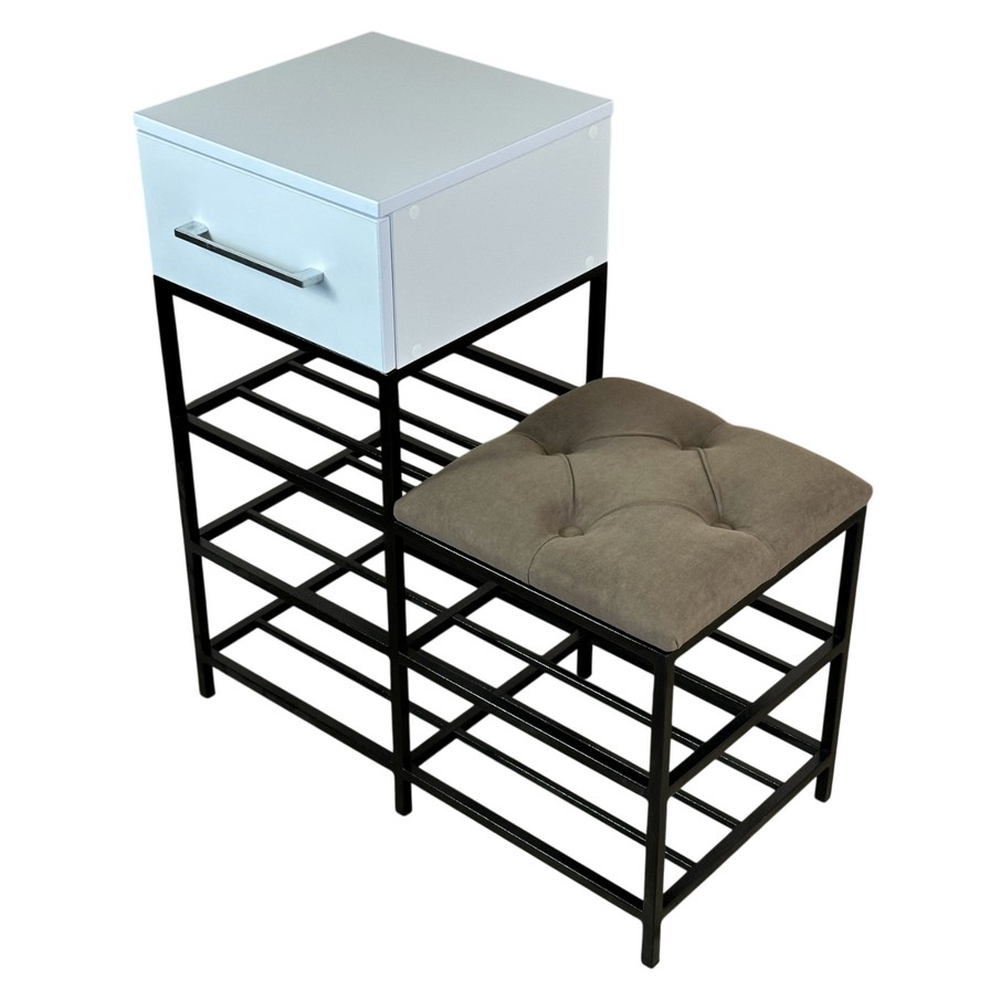 Банкетка-консоль с одним выдвижным ящиком 70 см коричневая / белая аляска