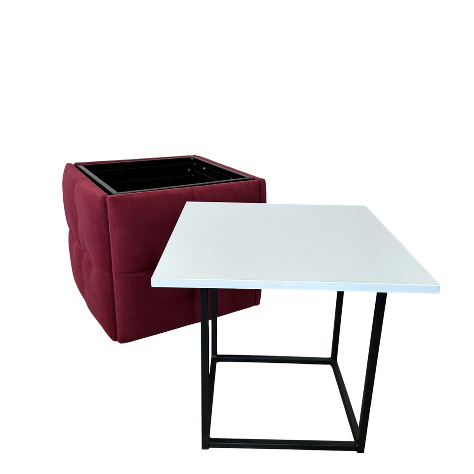 Пуф 5в1 пиковка с ДСП-столиком красный/белая аляска