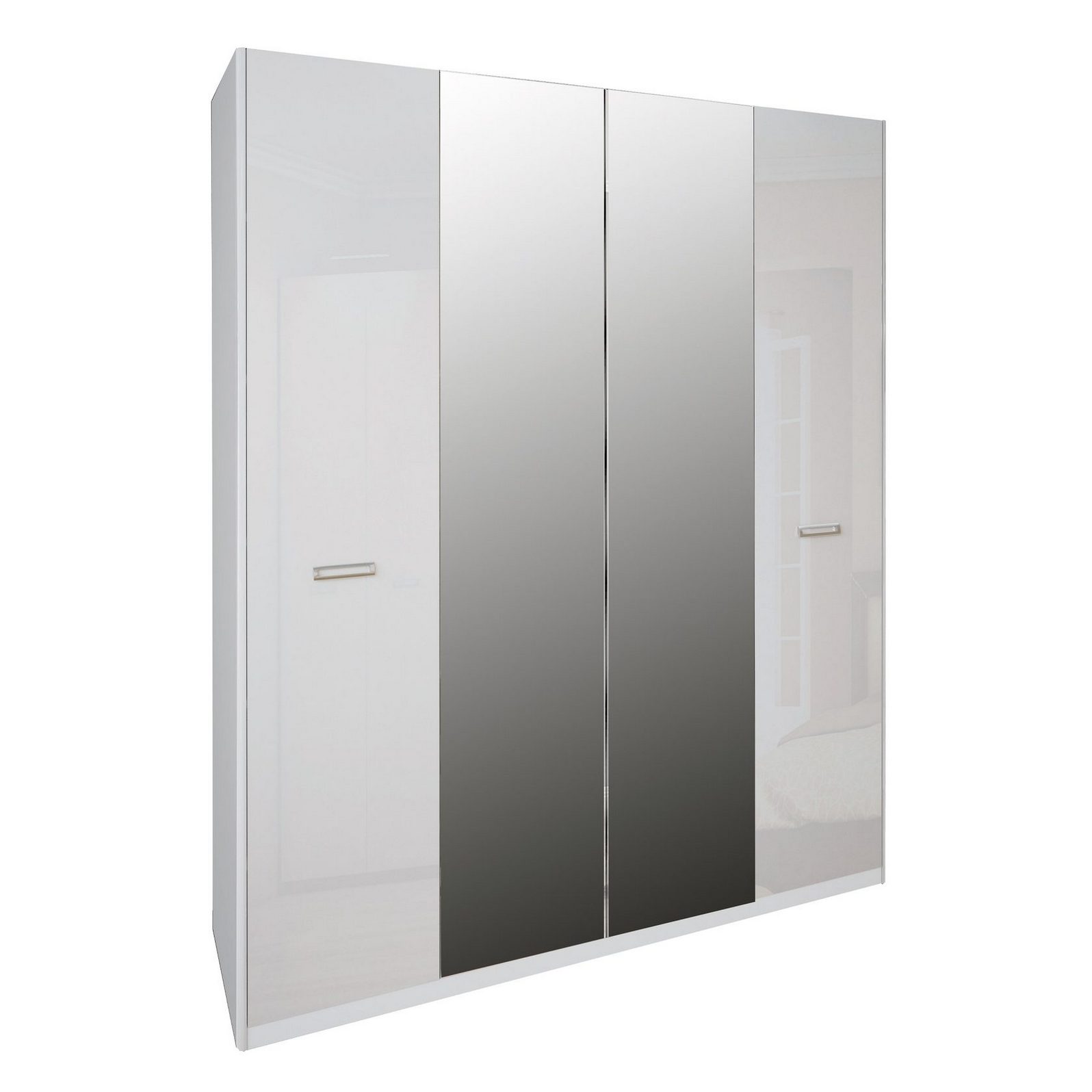 Шкаф распашной 4-х дверный  Белла Белый с зеркалом