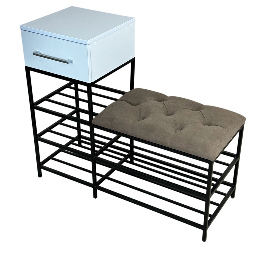 Банкетка-консоль с одним выдвижным ящиком 90 см серо-коричневый/белая аляска