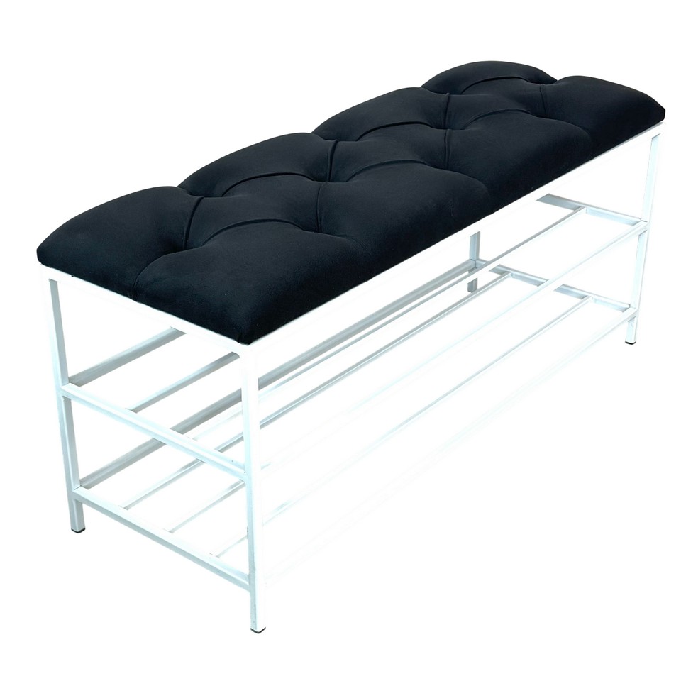 Банкетка с каретной стяжкой 90 см, Белый каркас