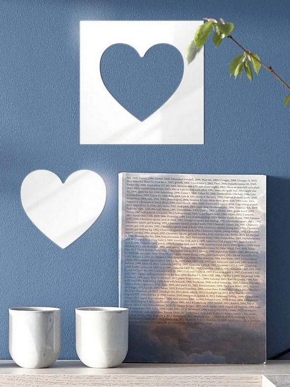 Зеркальный настенный акриловый декор наклейка "Серденька" 2 шт. серебро