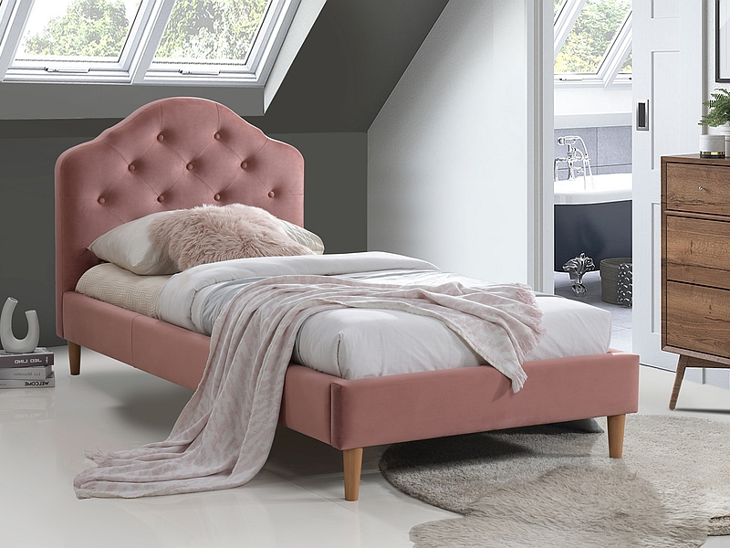 Кровать CHLOE Velvet античный розовый/дуб 90/200 Кровать CHLOE Velvet античный розовый/дуб 90/200