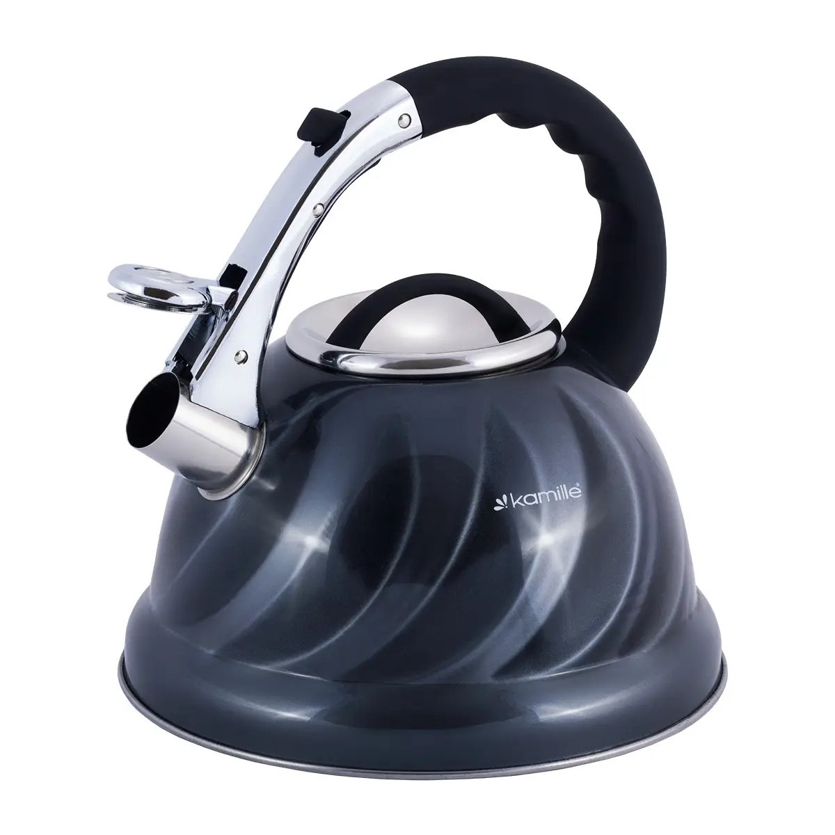 Чайник Kamille 3л из нержавеющей стали со свистком и бакелитовой ручкой серый KM-0690N