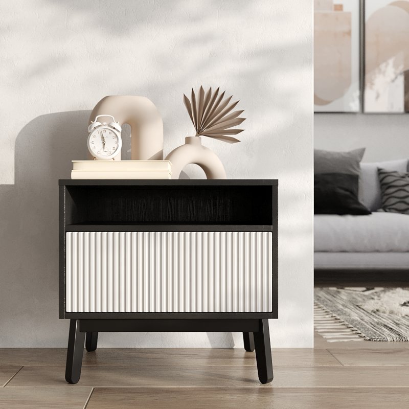 Прикроватная тумба  Риччи - цвет черный/белый