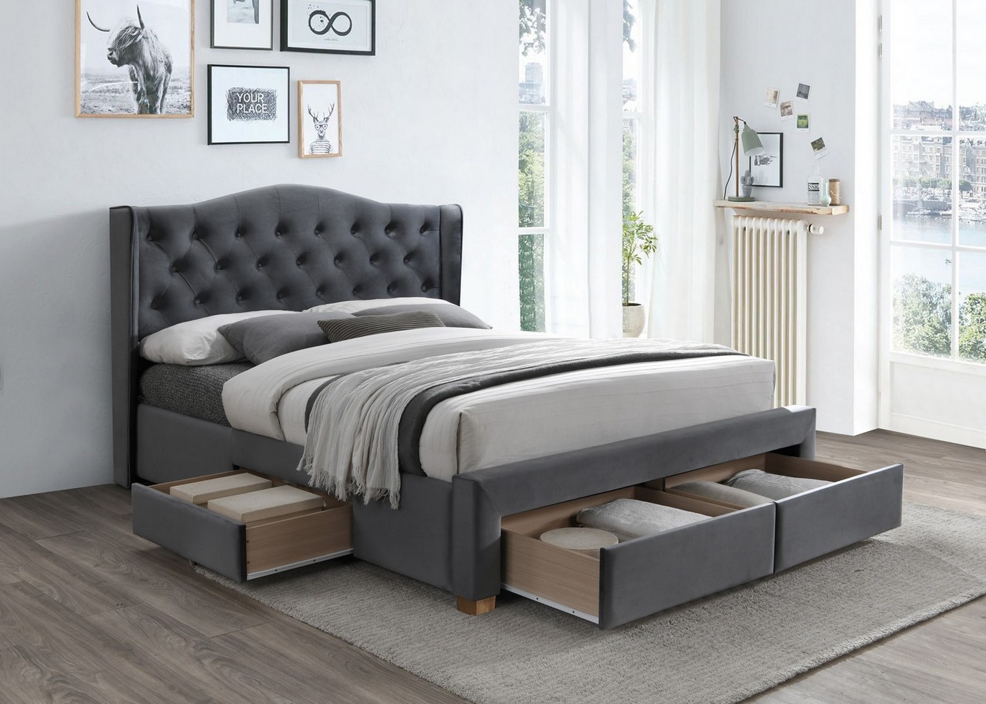 Двуспальная кровать Aspen II Velvet 160X200 Серый Двуспальная кровать Aspen II Velvet 160X200 Серый