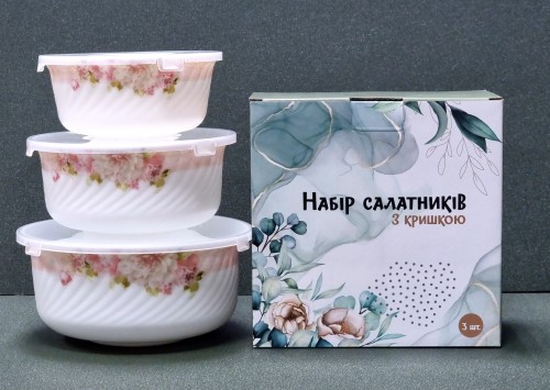 Набор салатников с крышкой 3 шт 19см , 16,5см , 14см  Боника Набор салатников с крышкой 3 шт 19см , 16,5см , 14см  Боника