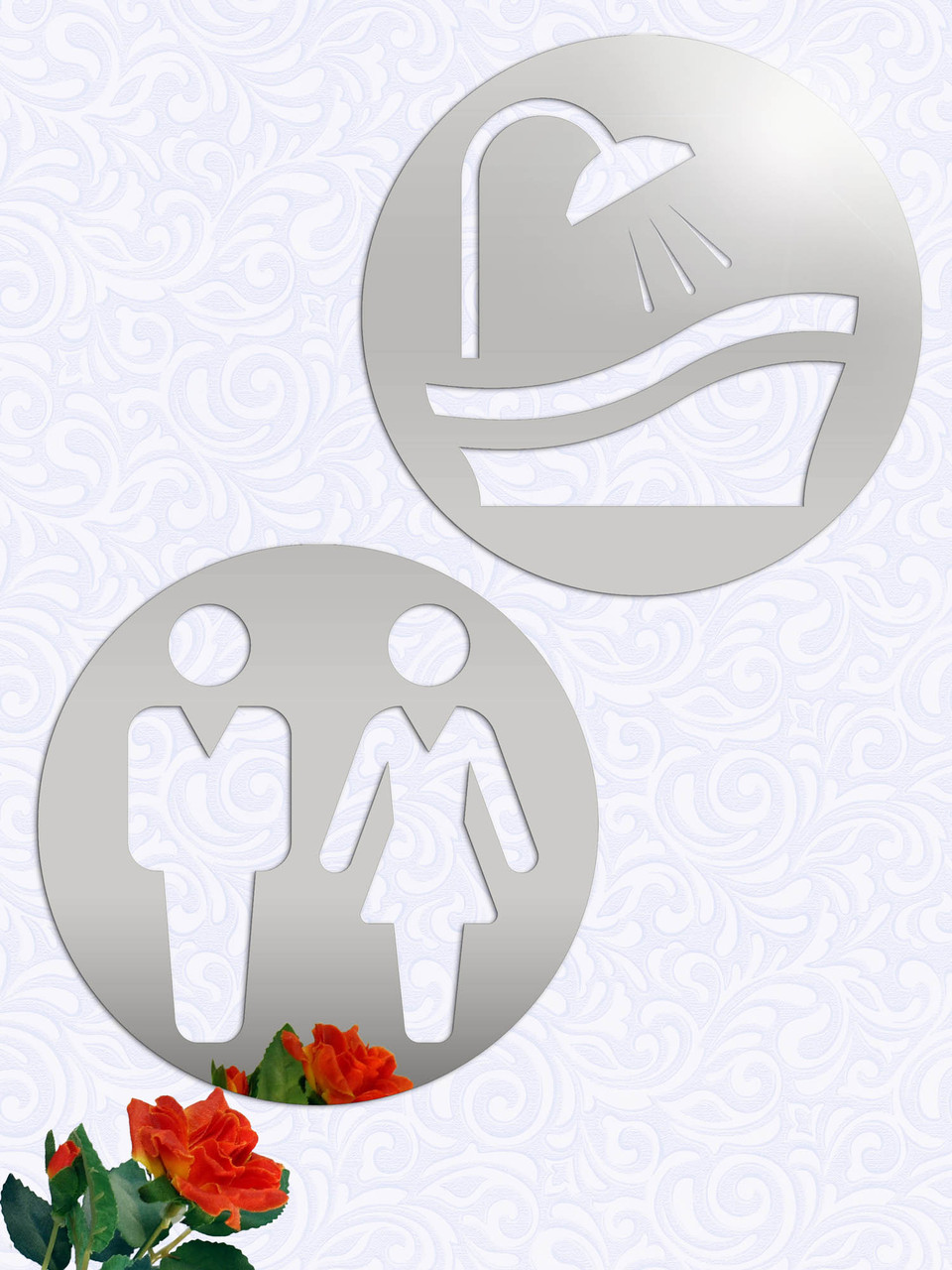 Дзеркальний акриловий декор наліпка на двері "Туалет та Ванна" 2 шт. срібло