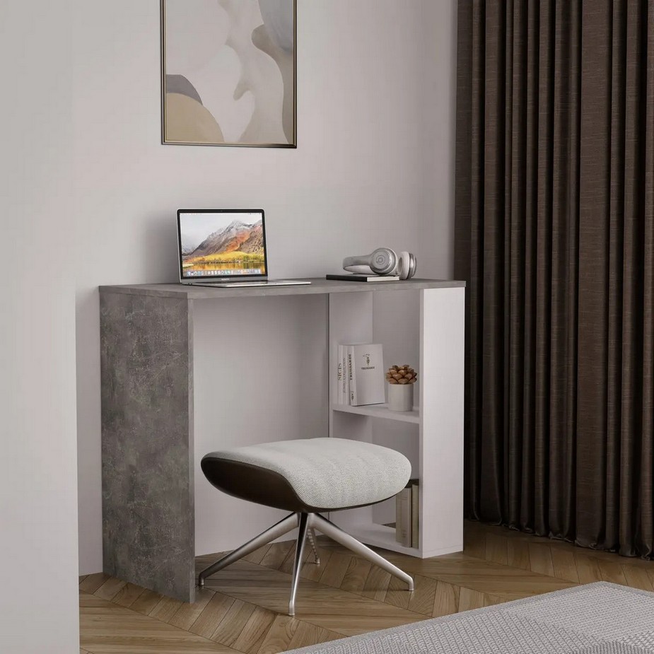 Стол компьютерный с двумя полками S-10 бетон/белый Стол компьютерный с двумя полками S-10 бетон/белый