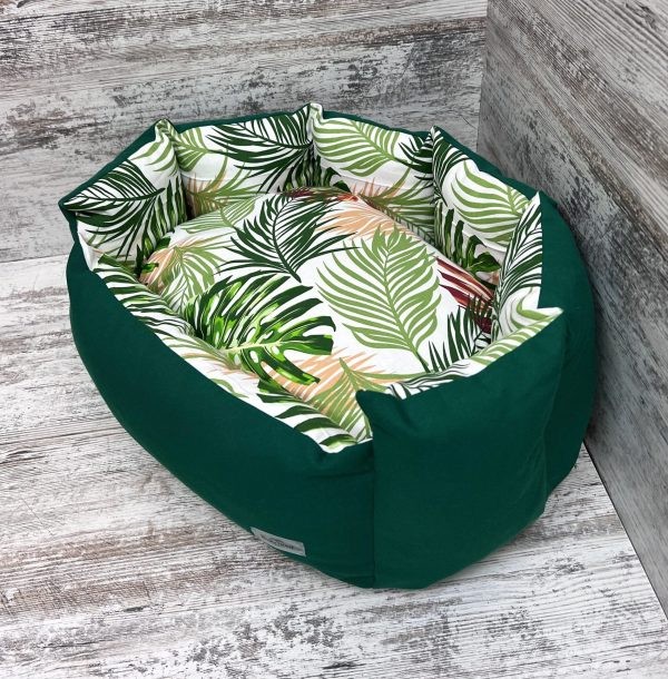 Лежак для котів та собак панама модель 1 “Tropical leaves green”