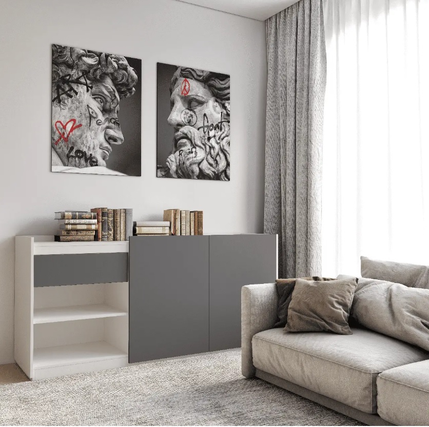 Комод RS-3 шириной 1,8 метра, белый/антрацит