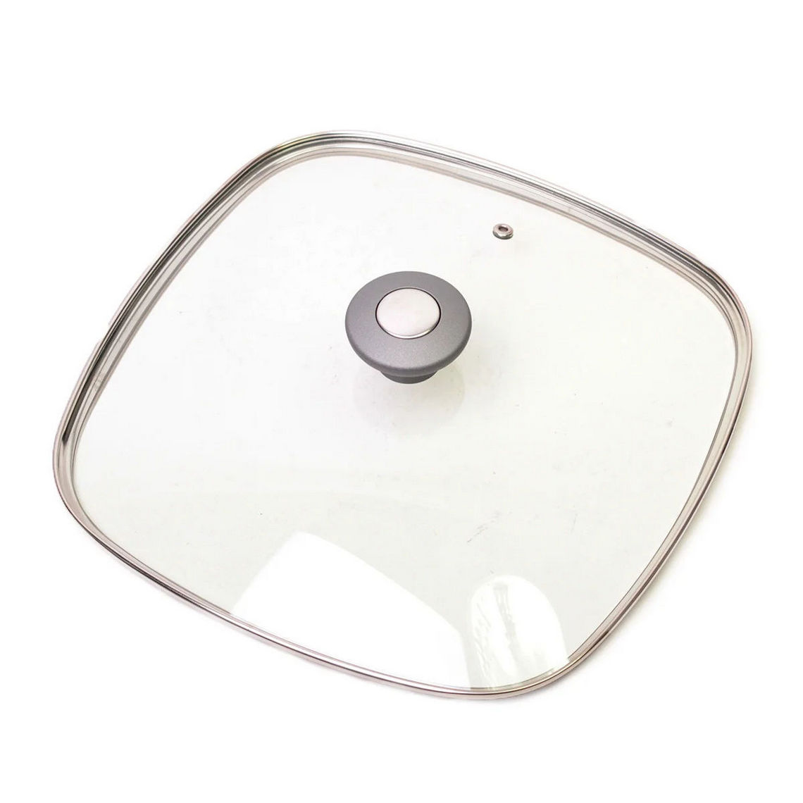 Крышка стеклянная квадратная Kamille 28 см, с металлическим ободком KM-0828GR