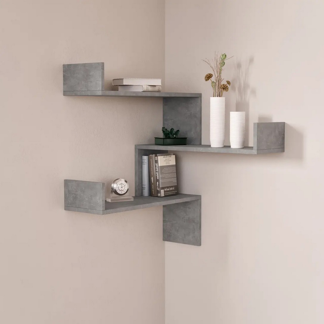 Угловая полка для книг настенная NP-10 бетон