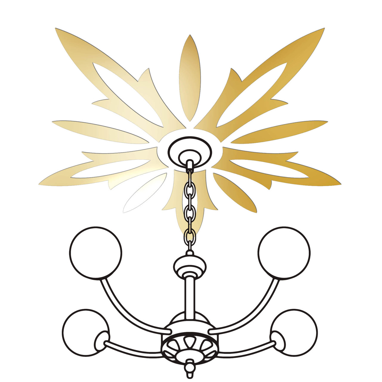 Дзеркальний акриловий декор наліпка на стелю під люстру "Волошка" 10 шт. золото