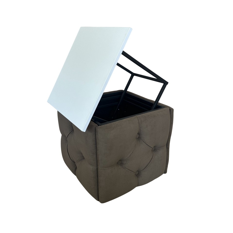 Пуф 5в1 каретная стяжка с ДСП-столиком коричневый/белая аляска