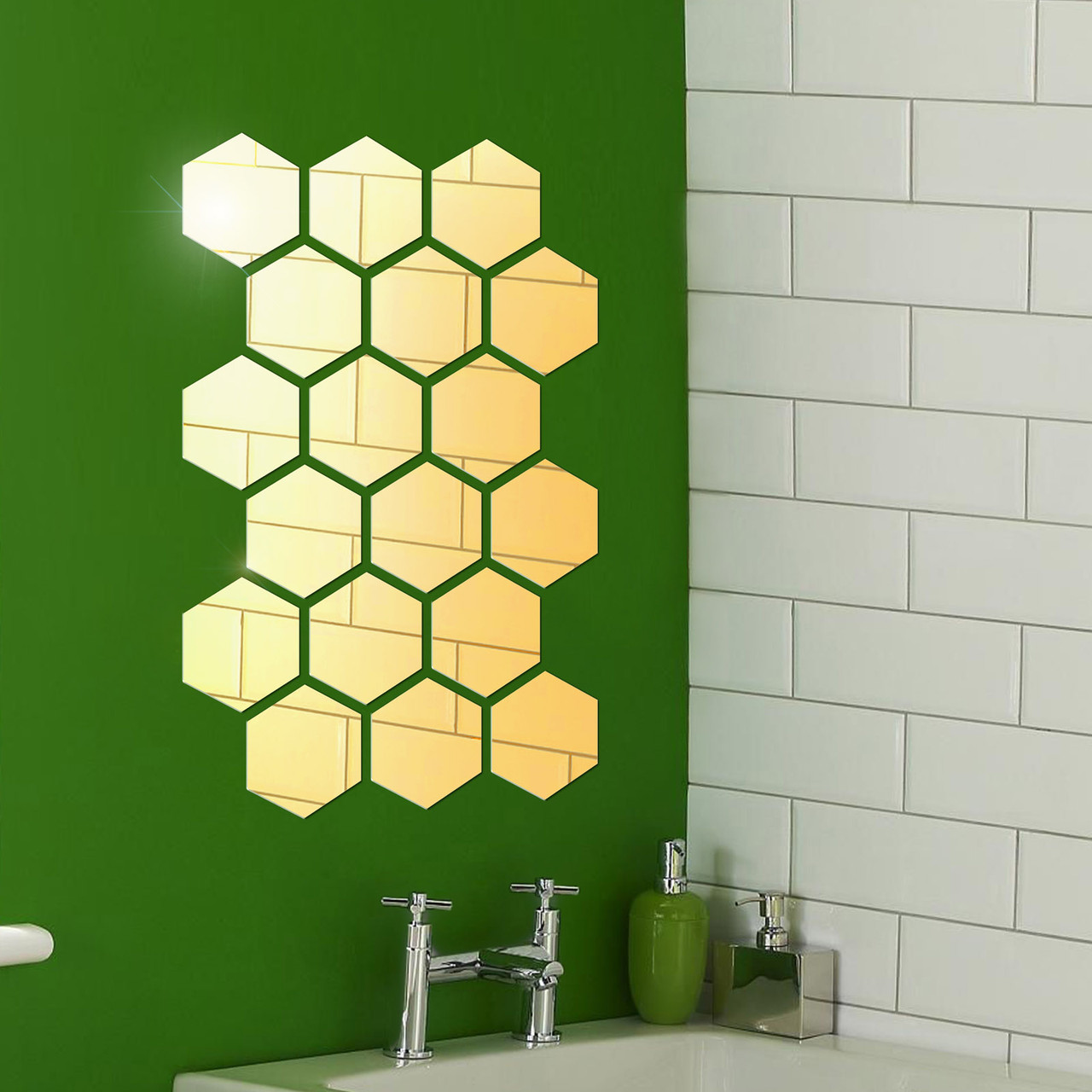 Зеркальный настенный акриловый декор наклейка "Соты-96" 18 шт. золото