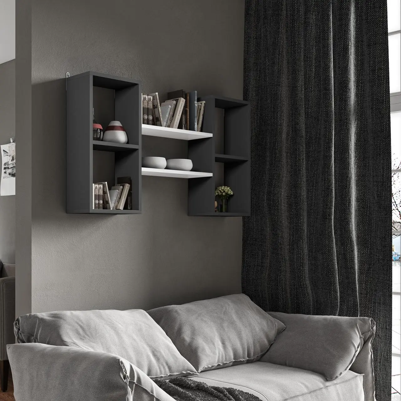 Полка навесная T11 антрацит/белый Полка навесная T11 антрацит/белый