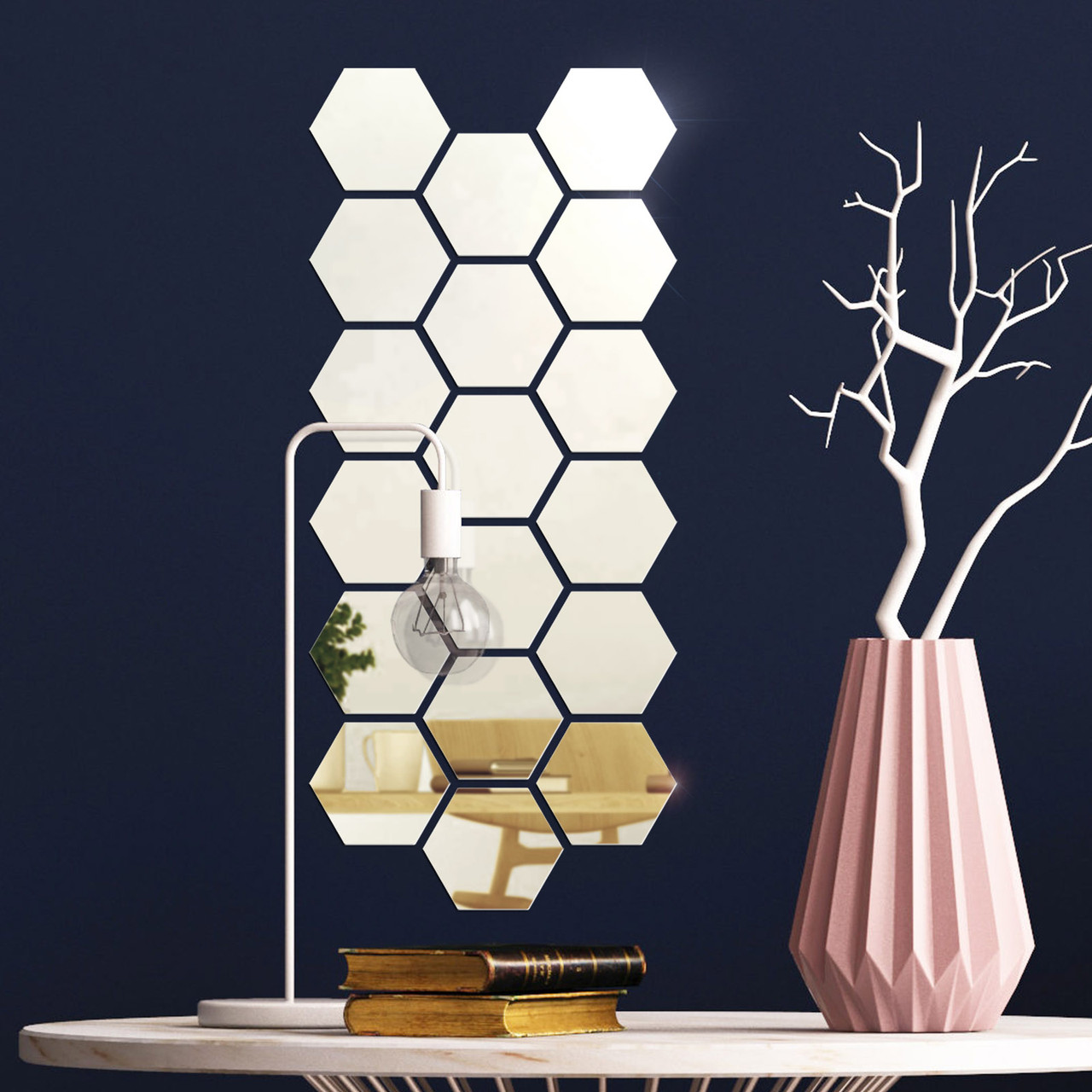 Дзеркальний настінний акриловий декор наклейка "Соти-127" 18 шт. срібло