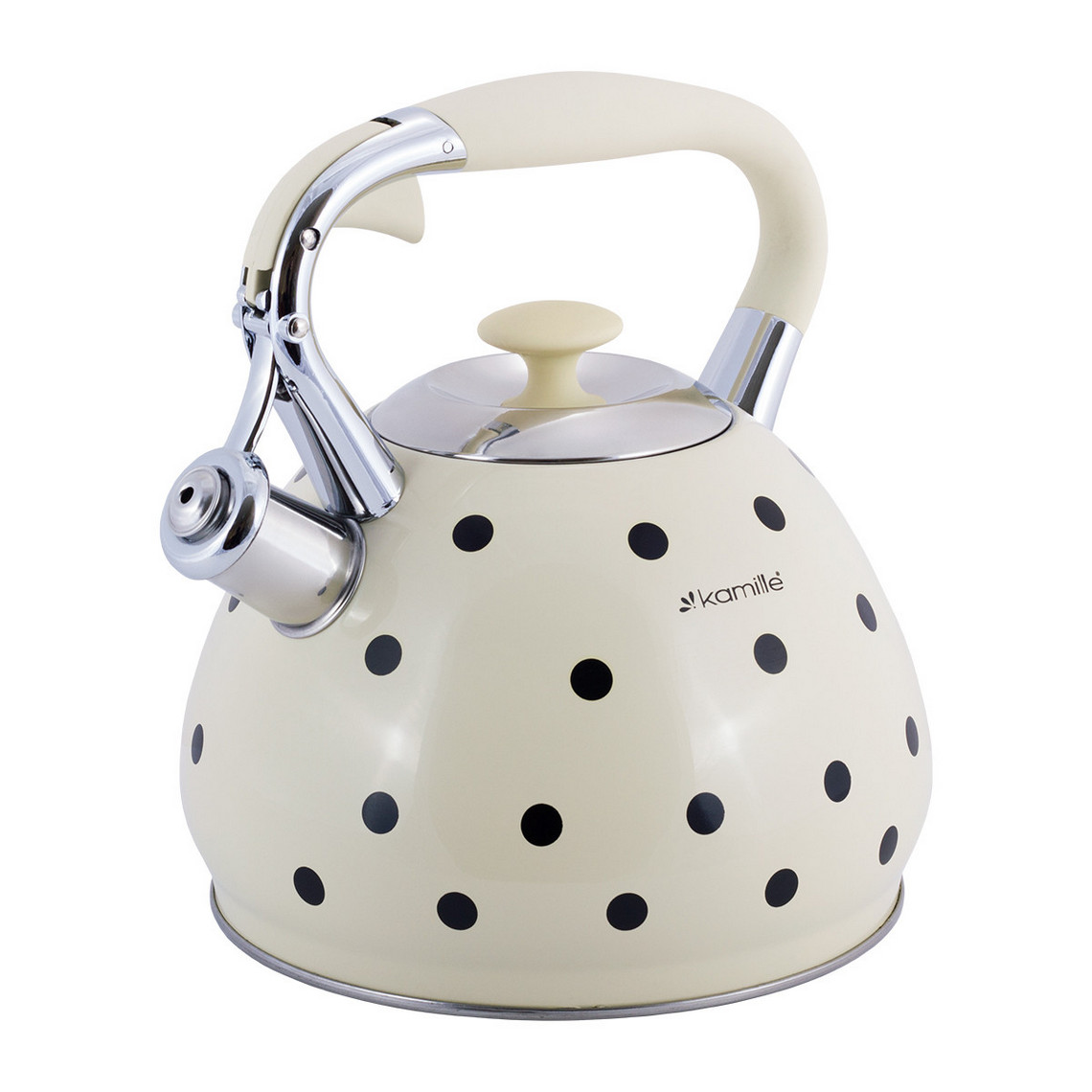 Чайник Kamille Кремовый 3л из нержавеющей стали со свистком и ручкой для индукции и газа KM-0695AN