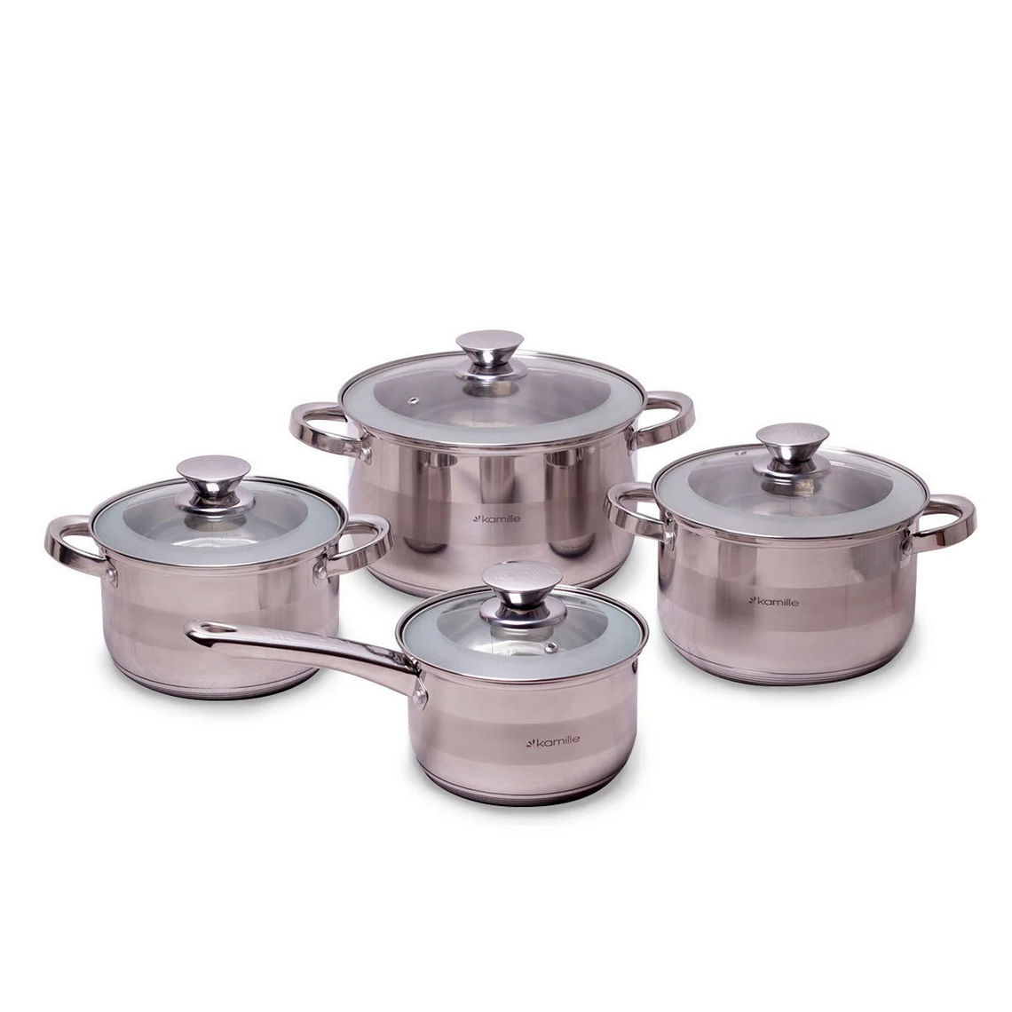 Набор кастрюль Kamille из нержавеющей стали, 8 предметов, для индукции и газа (2.1 л, 2.9 л, 3.9 л, 6.5 л) KM-4504S