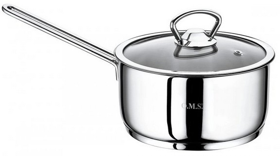 Ковшик OMS  cтальной   14Х8см/1,1л со стеклянной крышкой