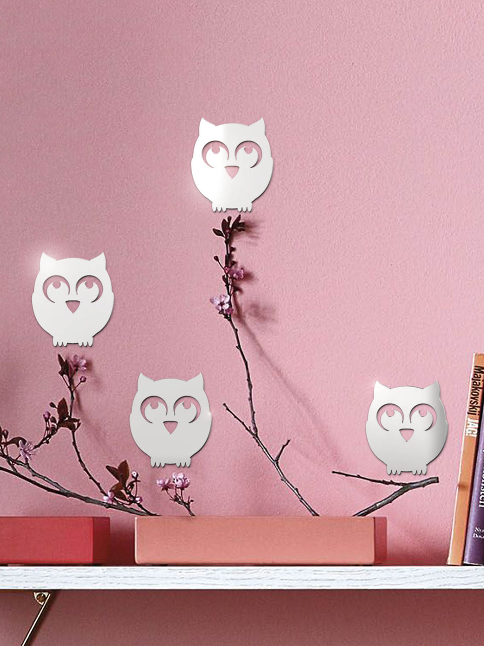 Зеркальный настенный акриловый декор наклейка "Совушки" 4 шт. серебро