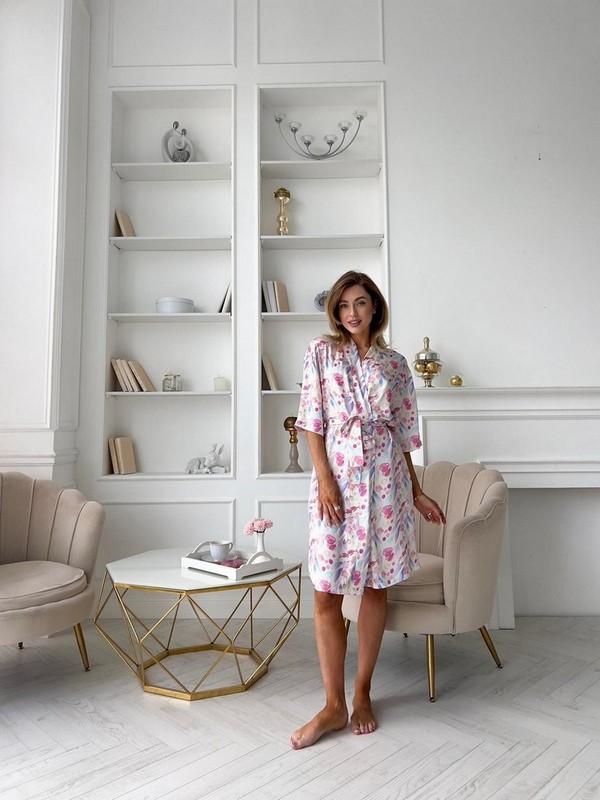 Женский халат из полированного штапеля "Aura"  S31 цветы S