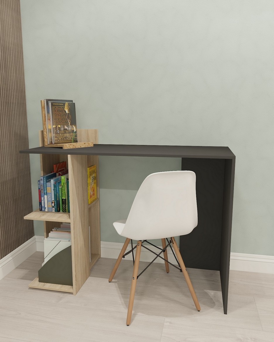 Стол компьютерный с двумя полками S-12 антрацит/дуб сонома