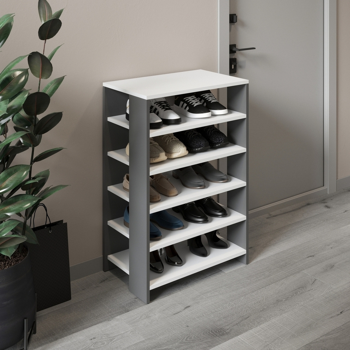 Тумба для обуви M-36 белая/антацит