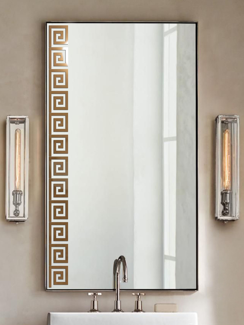 Дзеркальний настінний акриловий декор наліпка "Меандр" 12 шт. бронза