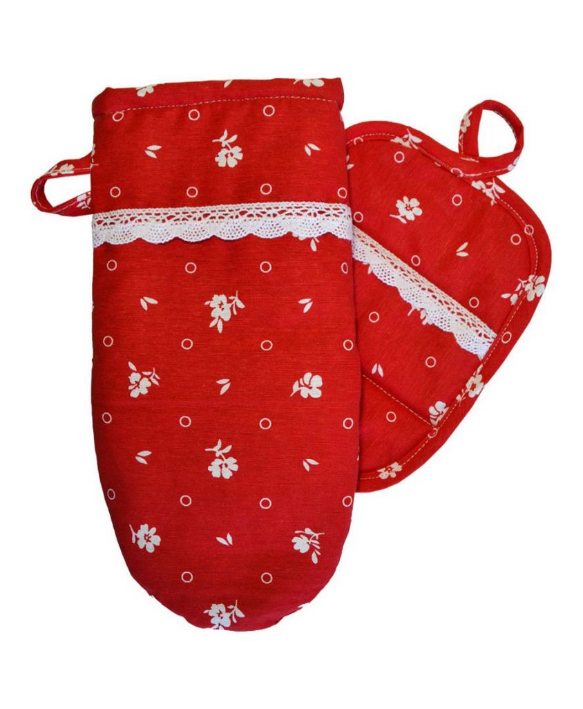 Набор Прихватка Прованс и рукавица Красный с кружевом (14362)