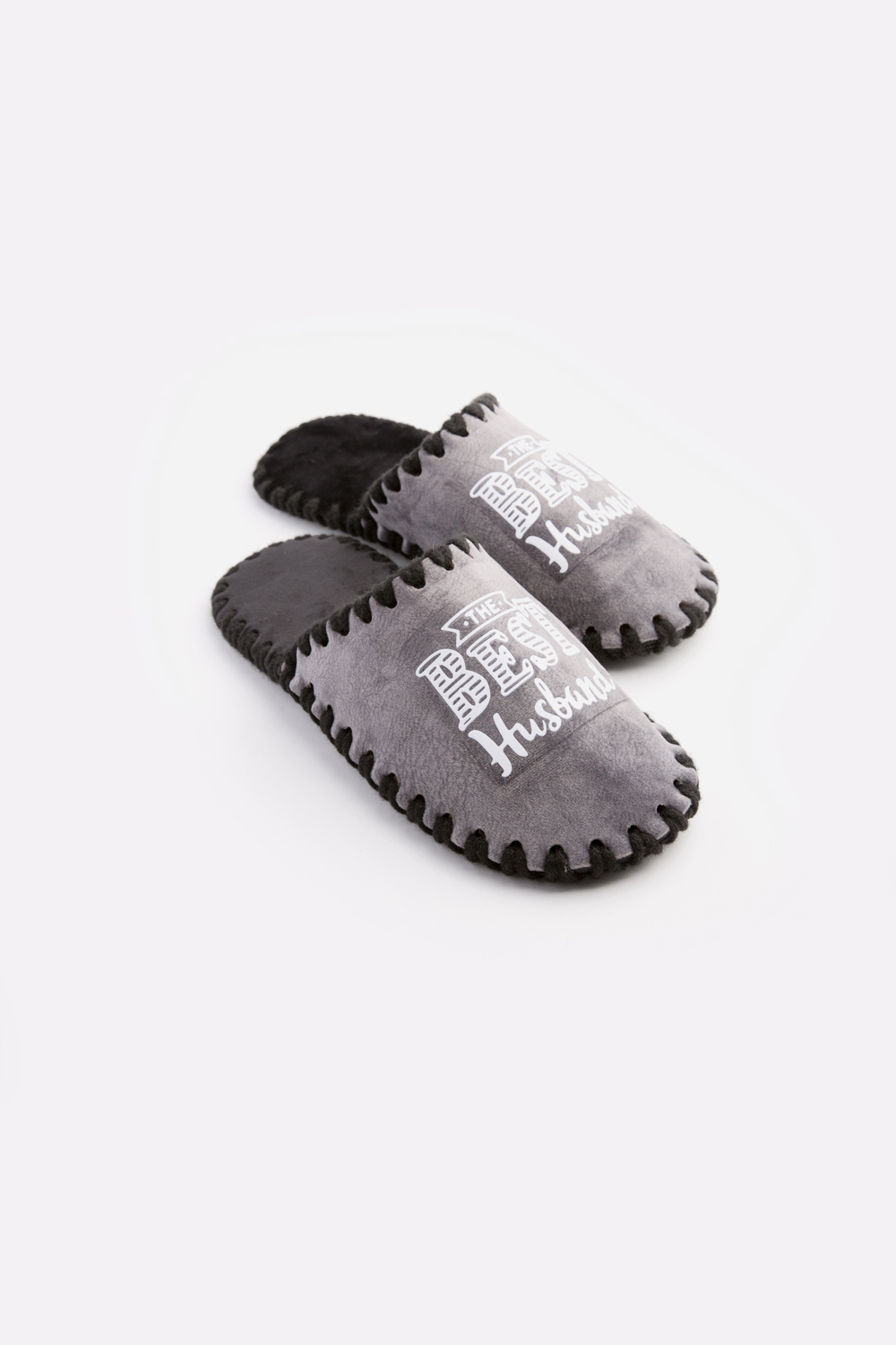 Мужские домашние тапочки Family Story Классические The Best Husband White закрытые графитовые 40-41 р