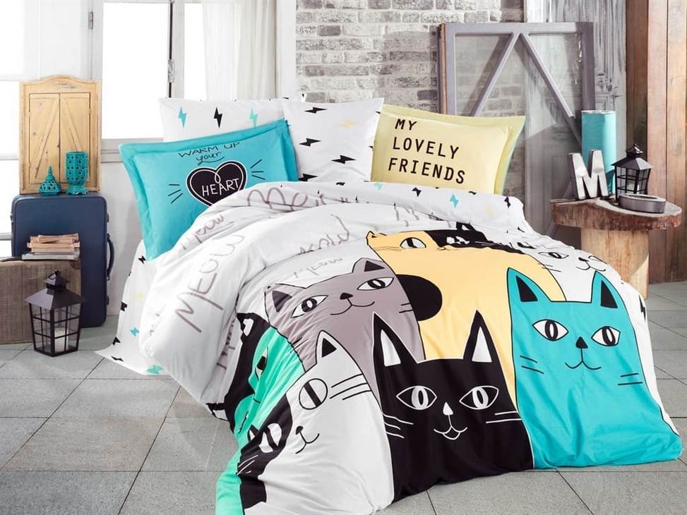 Постільна білизна Hobby Poplin Love Cats жовтий Постільна білизна Hobby Poplin Love Cats жовтий