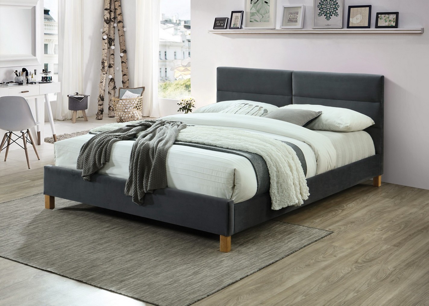 Двуспальная кровать Sierra Velvet 160х200 Серый Двуспальная кровать Sierra Velvet 160х200 Серый