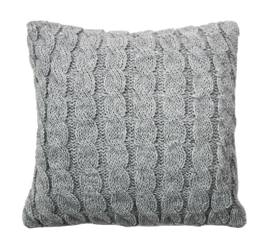 Подушка вязаная декоративная Прованс Косы серый 33х33(27425)