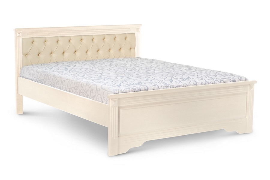 Кровать Ева с мягким изголовьем ольха 200(190)х160 см слоновая кость