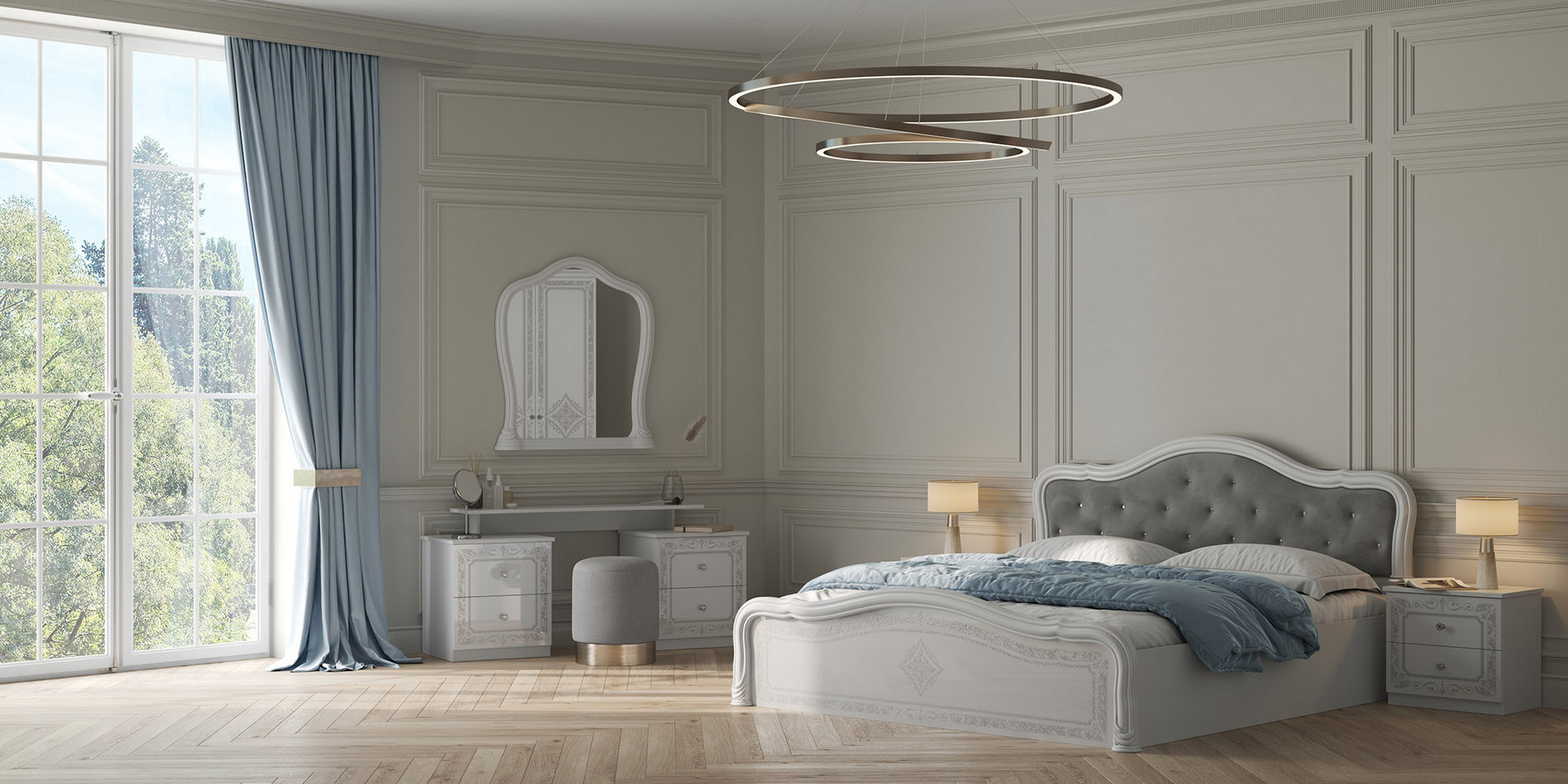 Спальня  Луиза Белая с 3-х дверным шкафом