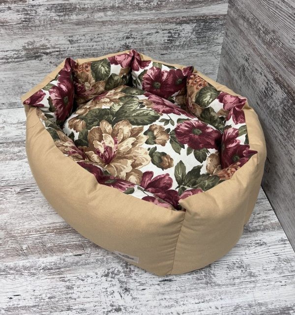 Лежак для кошек и собак панама модель 1 "Autumn flowers burgundy" 50х40 см