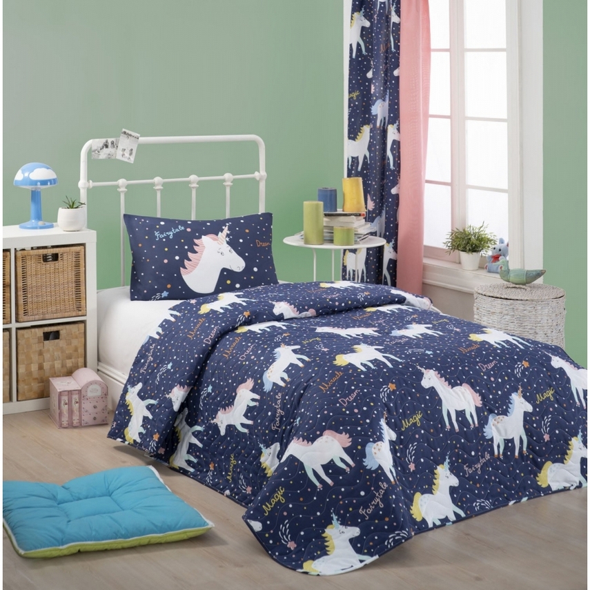 

Покривало стьобане з наволочкою Eponj Home - MagicUnicorn Laci 160х220, Темно-синій