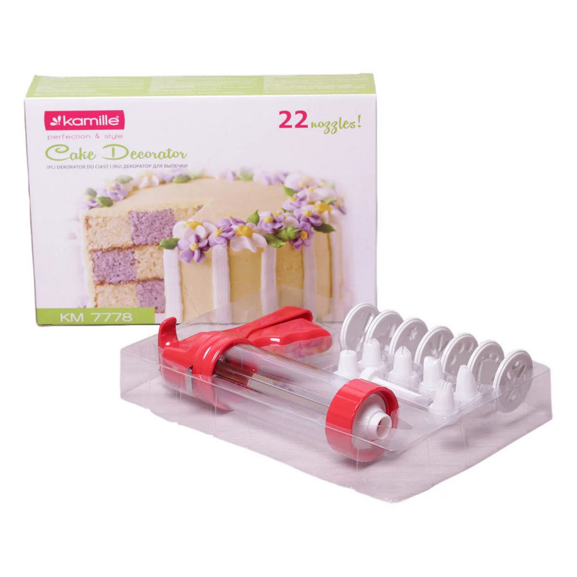 Кондитерский шприц-пресс Kamille из пластика (21 насадка) KM-7778